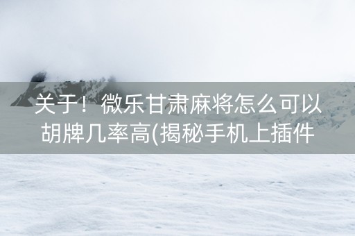 关于！微乐甘肃麻将怎么可以胡牌几率高(揭秘手机上插件下载)