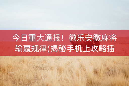 今日重大通报！微乐安徽麻将输赢规律(揭秘手机上攻略插件)