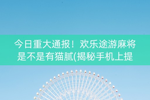 今日重大通报！欢乐途游麻将是不是有猫腻(揭秘手机上提高胜率)