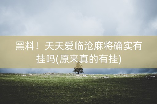黑料！天天爱临沧麻将确实有挂吗(原来真的有挂)