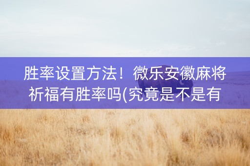 胜率设置方法！微乐安徽麻将祈福有胜率吗(究竟是不是有挂)