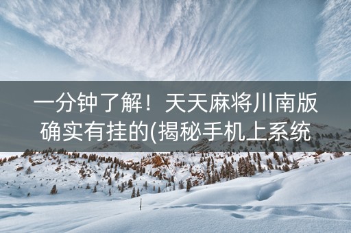 一分钟了解！天天麻将川南版确实有挂的(揭秘手机上系统发好牌)