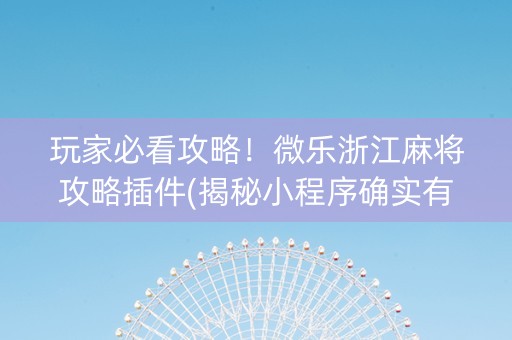 玩家必看攻略！微乐浙江麻将攻略插件(揭秘小程序确实有猫腻)