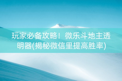 玩家必备攻略！微乐斗地主透明器(揭秘微信里提高胜率)