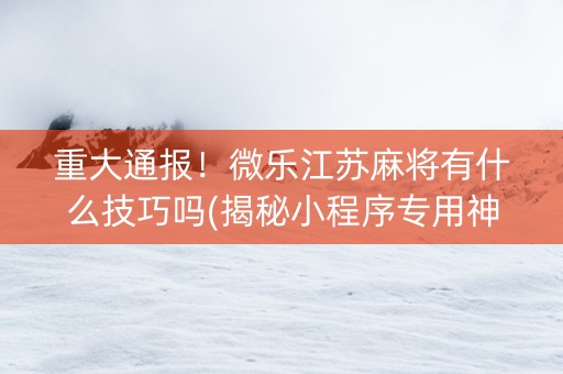 重大通报！微乐江苏麻将有什么技巧吗(揭秘小程序专用神器下载)