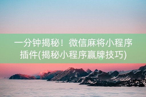 一分钟揭秘！微信麻将小程序插件(揭秘小程序赢牌技巧)