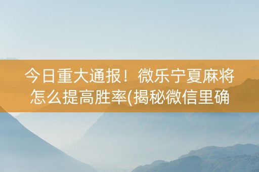 今日重大通报！微乐宁夏麻将怎么提高胜率(揭秘微信里确实有猫腻)