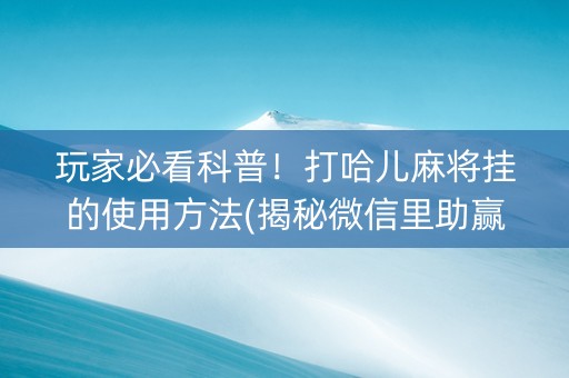 玩家必看科普！打哈儿麻将挂的使用方法(揭秘微信里助赢神器购买)