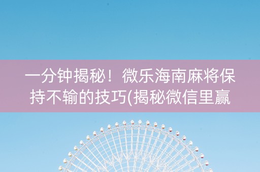 一分钟揭秘！微乐海南麻将保持不输的技巧(揭秘微信里赢牌技巧)