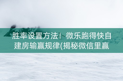 胜率设置方法！微乐跑得快自建房输赢规律(揭秘微信里赢的秘诀)