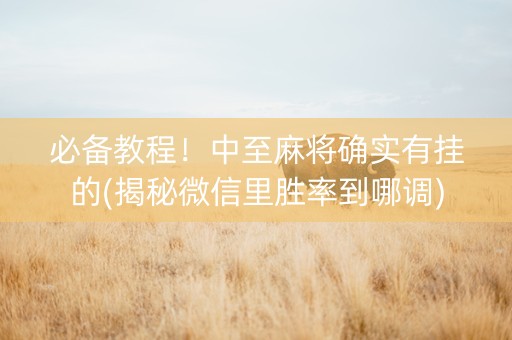 必备教程！中至麻将确实有挂的(揭秘微信里胜率到哪调)