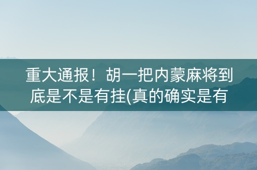 重大通报！胡一把内蒙麻将到底是不是有挂(真的确实是有挂)