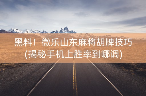 黑料！微乐山东麻将胡牌技巧(揭秘手机上胜率到哪调)