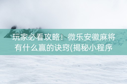 玩家必看攻略！微乐安徽麻将有什么赢的诀窍(揭秘小程序提高胜率)