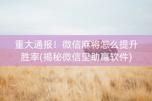 重大通报！微信麻将怎么提升胜率(揭秘微信里助赢软件)