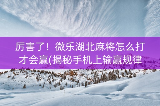 厉害了！微乐湖北麻将怎么打才会赢(揭秘手机上输赢规律)