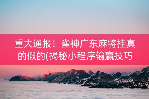 重大通报！雀神广东麻将挂真的假的(揭秘小程序输赢技巧)