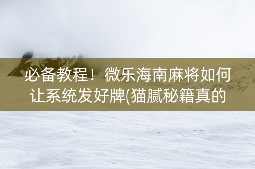 必备教程！微乐海南麻将如何让系统发好牌(猫腻秘籍真的有挂)