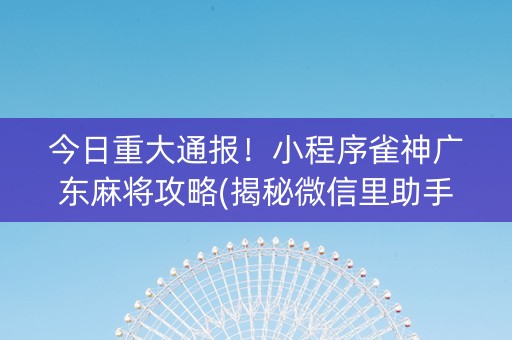 今日重大通报！小程序雀神广东麻将攻略(揭秘微信里助手软件)