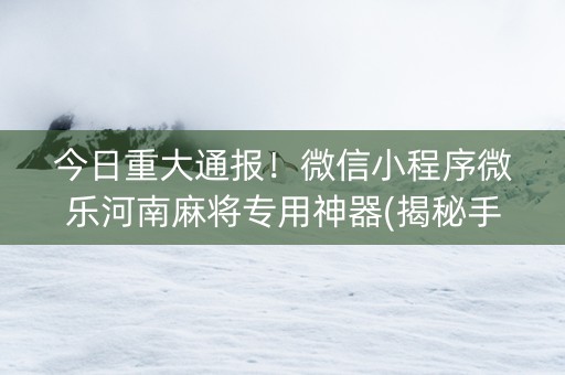 今日重大通报！微信小程序微乐河南麻将专用神器(揭秘手机上如何让牌变好)