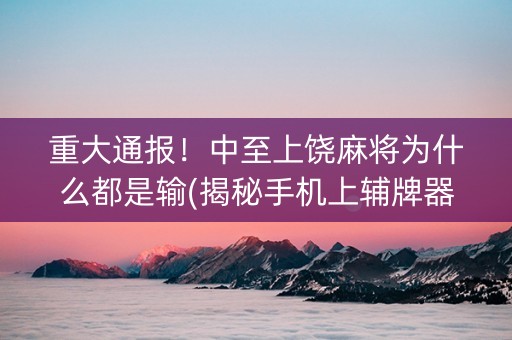 重大通报！中至上饶麻将为什么都是输(揭秘手机上辅牌器)