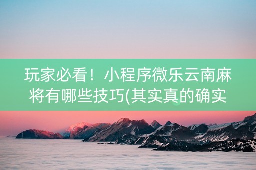 玩家必看！小程序微乐云南麻将有哪些技巧(其实真的确实有挂)