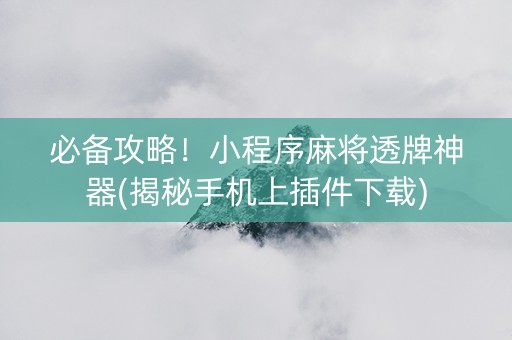 必备攻略！小程序麻将透牌神器(揭秘手机上插件下载)