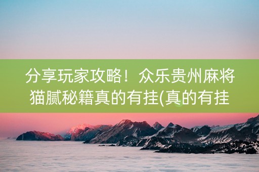 分享玩家攻略！众乐贵州麻将猫腻秘籍真的有挂(真的有挂)