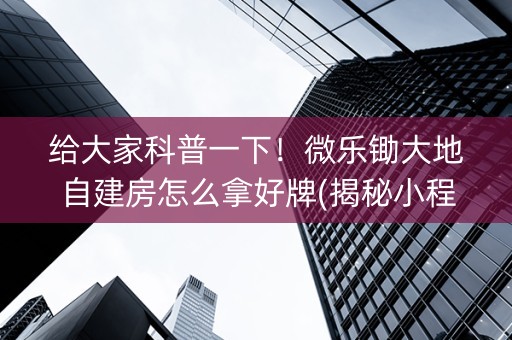 给大家科普一下！微乐锄大地自建房怎么拿好牌(揭秘小程序怎么容易赢)