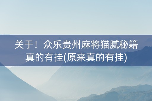 关于！众乐贵州麻将猫腻秘籍真的有挂(原来真的有挂)