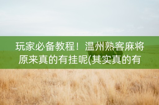 玩家必备教程！温州熟客麻将原来真的有挂呢(其实真的有挂)