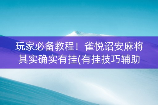 玩家必备教程！雀悦诏安麻将其实确实有挂(有挂技巧辅助器)