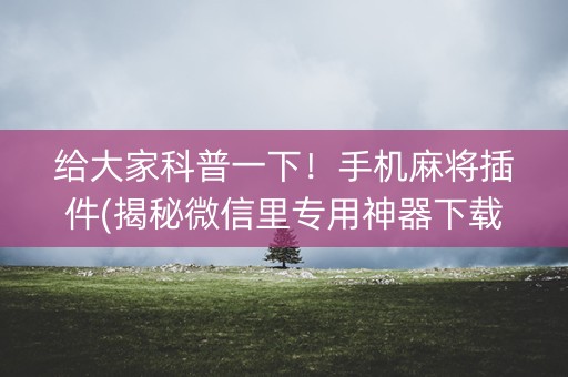 给大家科普一下！手机麻将插件(揭秘微信里专用神器下载)