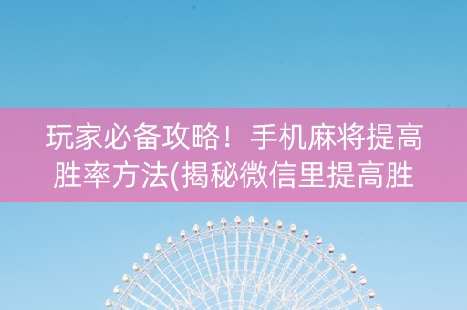 玩家必备攻略！手机麻将提高胜率方法(揭秘微信里提高胜率)