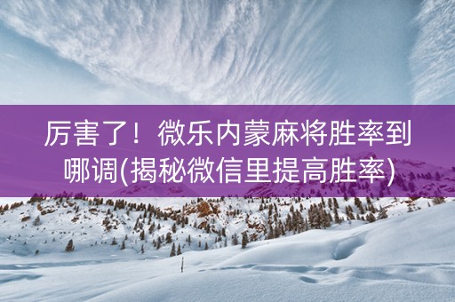 厉害了！微乐内蒙麻将胜率到哪调(揭秘微信里提高胜率)
