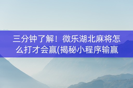 三分钟了解！微乐湖北麻将怎么打才会赢(揭秘小程序输赢技巧)