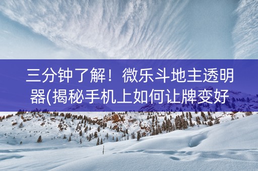 三分钟了解！微乐斗地主透明器(揭秘手机上如何让牌变好)
