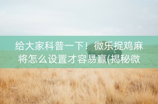 给大家科普一下！微乐捉鸡麻将怎么设置才容易赢(揭秘微信里助攻神器)
