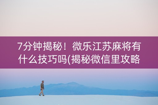 7分钟揭秘！微乐江苏麻将有什么技巧吗(揭秘微信里攻略插件)