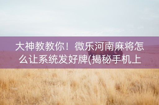 大神教教你！微乐河南麻将怎么让系统发好牌(揭秘手机上赢的秘诀)
