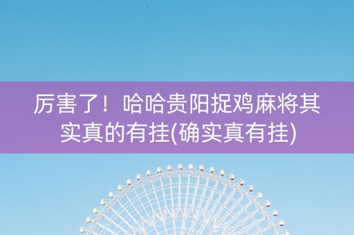 厉害了！哈哈贵阳捉鸡麻将其实真的有挂(确实真有挂)