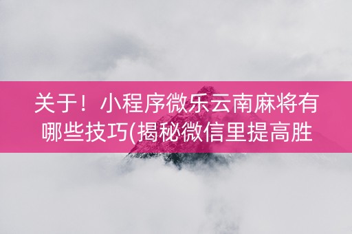 关于！小程序微乐云南麻将有哪些技巧(揭秘微信里提高胜率)