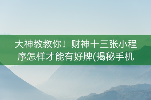 大神教教你！财神十三张小程序怎样才能有好牌(揭秘手机上辅牌器)