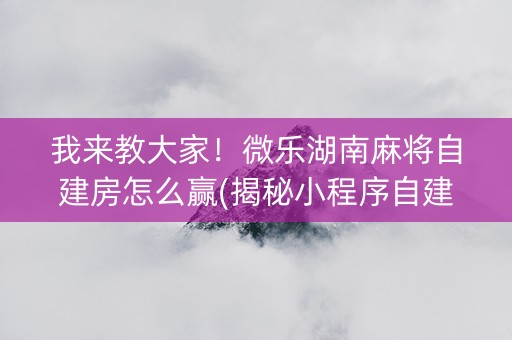 我来教大家！微乐湖南麻将自建房怎么赢(揭秘小程序自建房怎么赢)