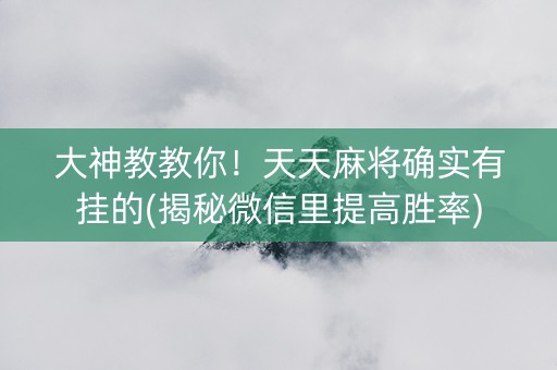 大神教教你！天天麻将确实有挂的(揭秘微信里提高胜率)