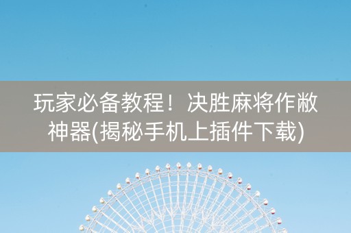 玩家必备教程！决胜麻将作敝神器(揭秘手机上插件下载)