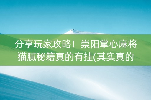 分享玩家攻略！崇阳掌心麻将猫腻秘籍真的有挂(其实真的确实有挂)