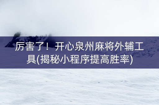 厉害了！开心泉州麻将外辅工具(揭秘小程序提高胜率)