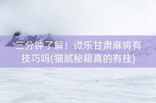 三分钟了解！微乐甘肃麻将有技巧吗(猫腻秘籍真的有挂)