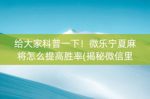 给大家科普一下！微乐宁夏麻将怎么提高胜率(揭秘微信里攻略插件)